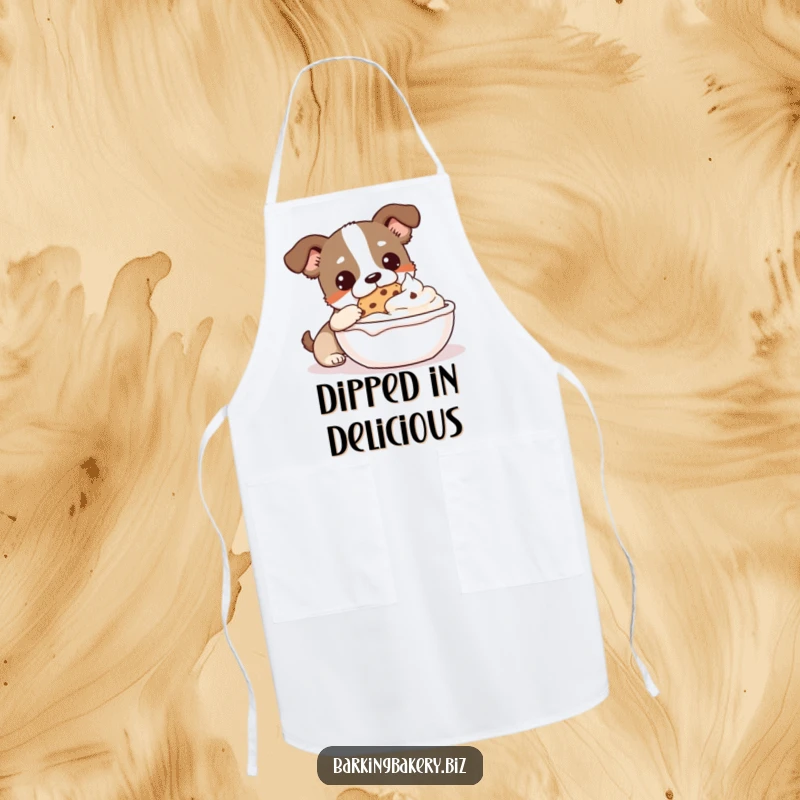 Funny Cookie Monster Dog Apron: A dog dips a cookie into frosting, keeping bakers clean and amused.