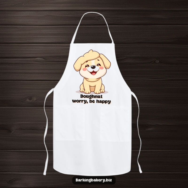 Funny apron for bakers featuring a dog entirely covered in dough, wiggling with pure glee.
