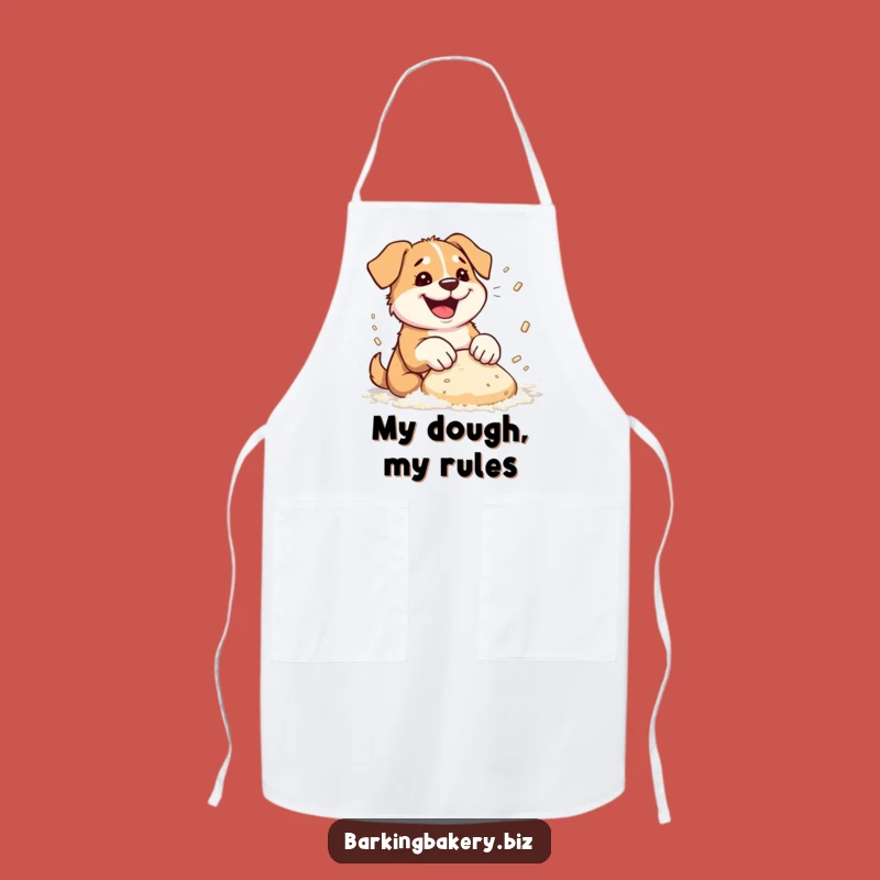 Funny Dog Baker Apron: Flour Flying Pup Kneading Dough