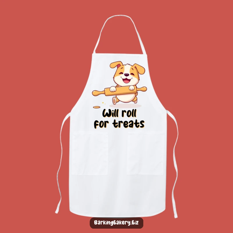 Funny Rolling Pin Dog Apron: Playful Pup Grinning - Kitchen Fun & Protection Gift