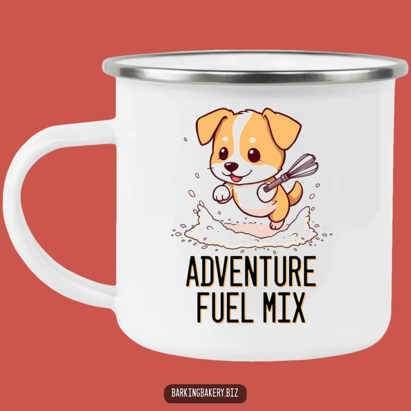 Funny Messy Dog Baker Camping Mug: Flour Chaos, Trailside Kitchen Fun