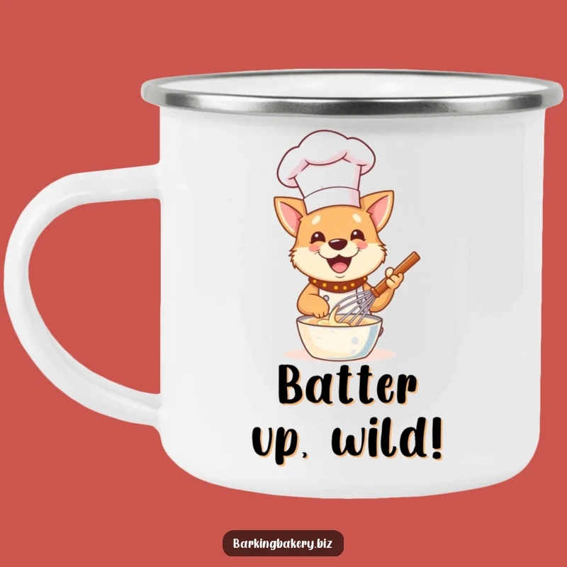 Funny Dog Chef Camping Mug: Whisking Batter Pup, Outdoor Baking Fun Gift