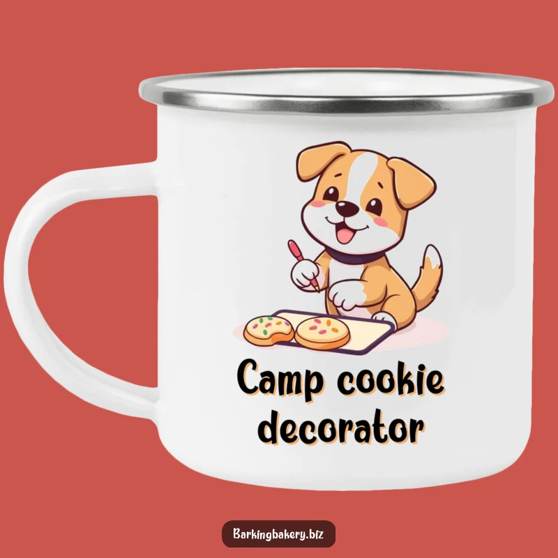 Funny Campfire Mug: Cookie Decorating Dog Wagging Tail - Sweet Outdoor Fun Gift