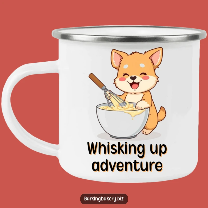 Funny Chef Dog Camping Mug: Energetic Whisk Pup - Rugged & Hilarious Gift