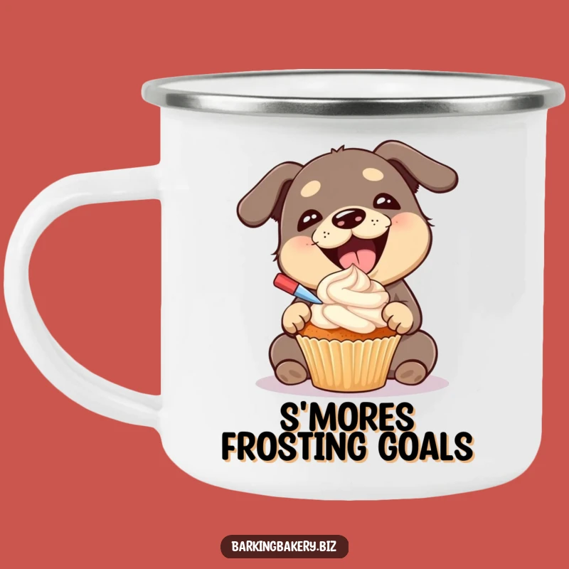 Funny Dog Frosting Camping Mug: Gleeful Pup Cupcake - Rugged & Hilarious Gift