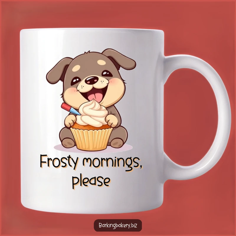 Funny Dog Frosting Mug: Gleeful Pup Decorating Cupcake - Hilarious Dessert Lover Gift