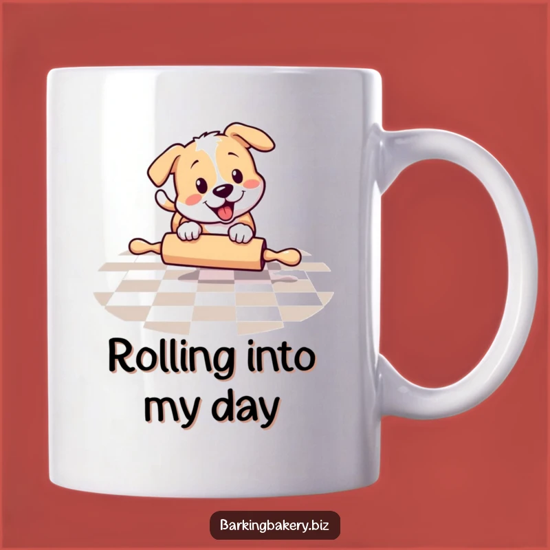 Funny Chasing Dog Mug - Playful Pup & Rolling Pin, Perfect Funny Gift