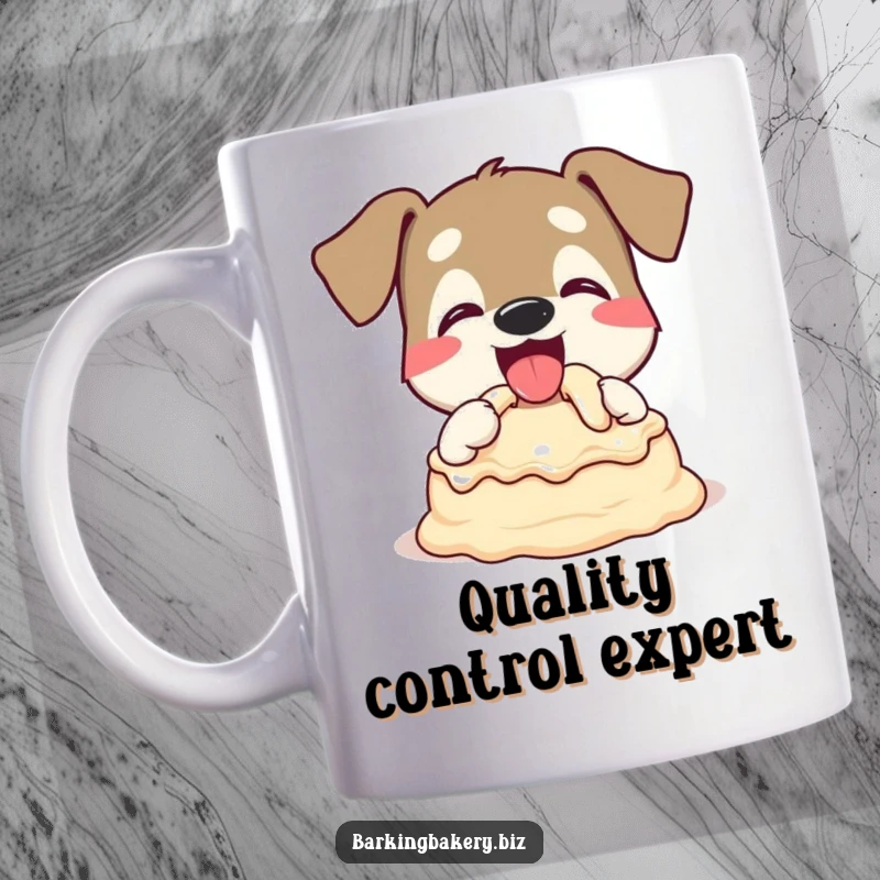 Funny Dog Mug: A dog enthusiastically tasting cake batter with a happy wag, pure bliss. Great gift.