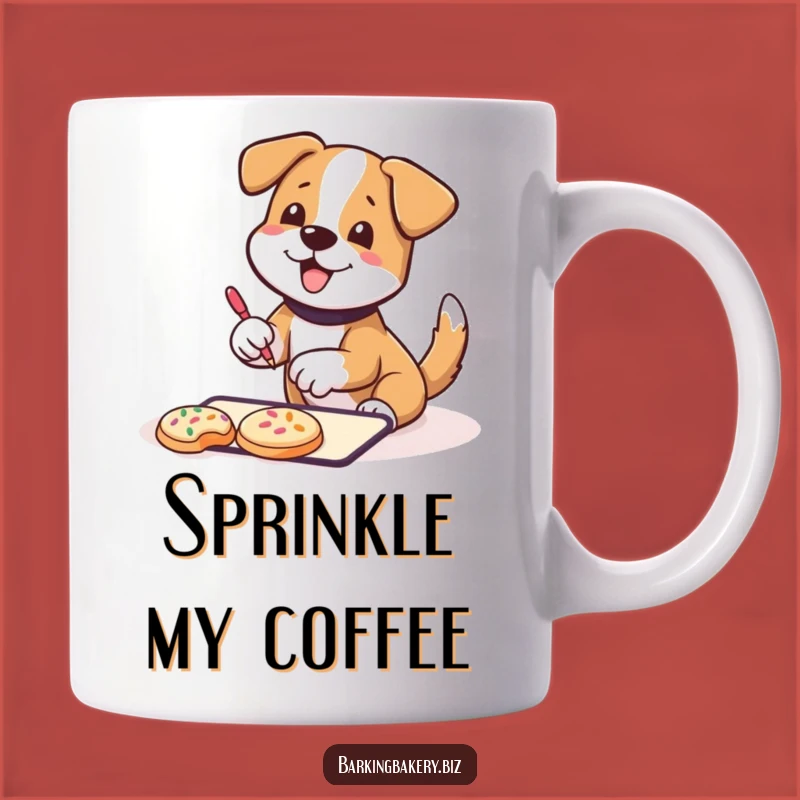 Funny Cookie Decorating Dog Mug: Happy Pup Wagging Tail - Sweet Gift Idea