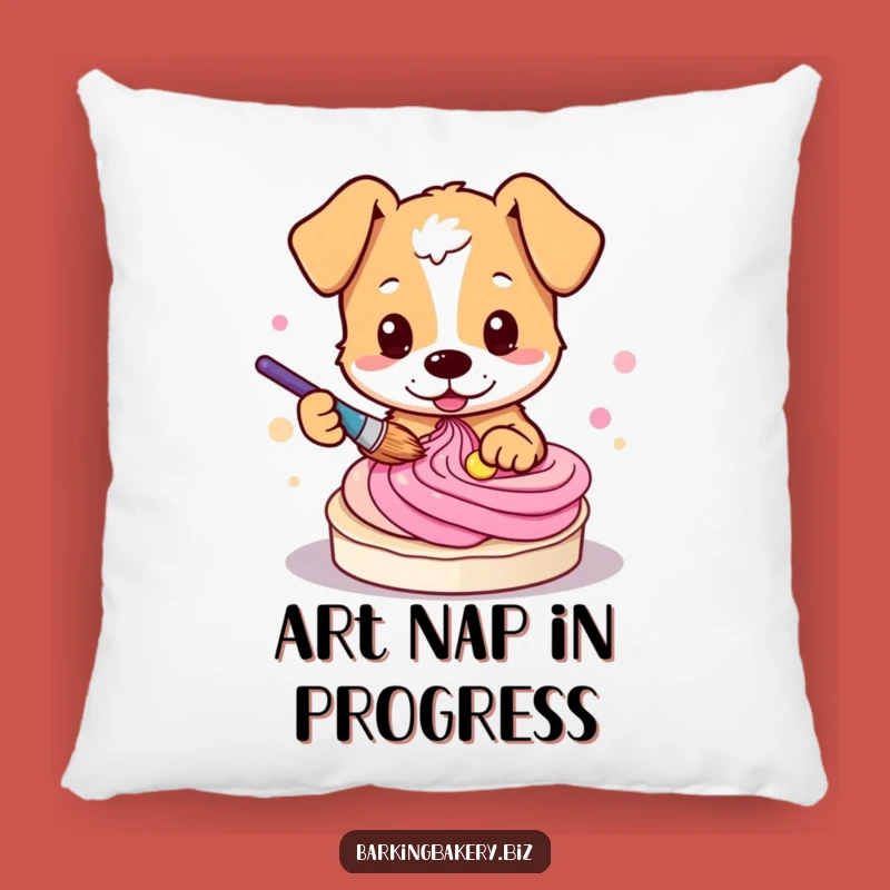 Funny Dog Baker Pillow: Cute Pup Painting Frosting for Comfy Laughs