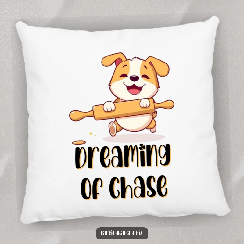 Funny Pillow: A dog with a grin playfully chases a rolling pin, offering a soft, humorous, and decorative accent.