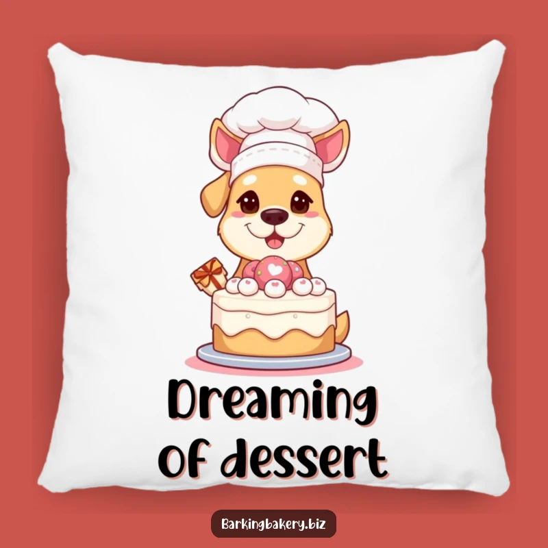 Funny Chef Dog Pillow: Cozy Pup in Hat Presenting Cake - Comforting Decor Gift