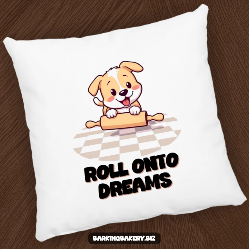 Funny dog chasing a rolling pin, a soft pillow, great funny gift for dog lovers.