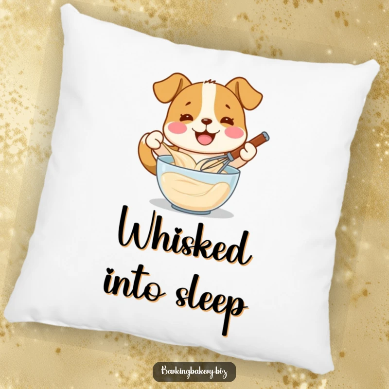 Funny dog whisking batter with a smile, a soft pillow, great funny gift for dog lovers and bakers.