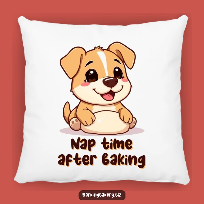 Funny Decorative Pillow: Cute Baker Dog with Flour Nose, Shaping Dough Comfort Gift