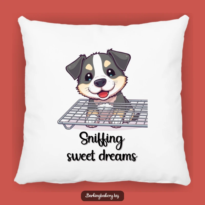 Funny Curious Dog Baker Pillow: Cozy Floury Pup Sniffing Treats, Soft Accent Pillow and Funny Gift