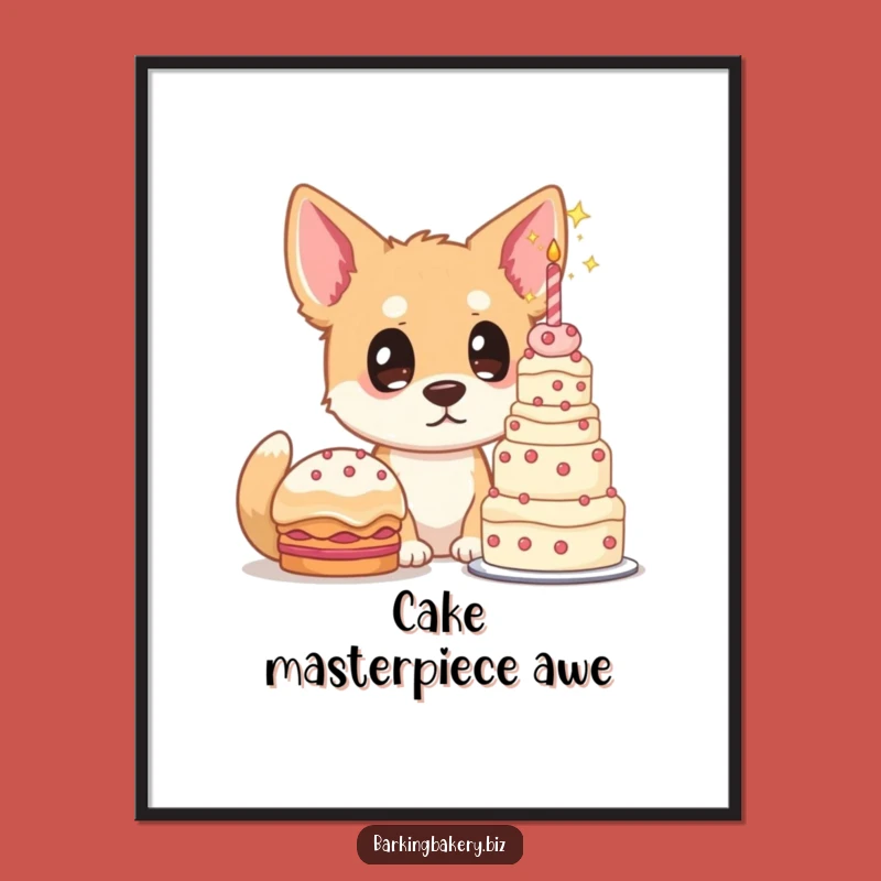 Funny Dog Cake Lover Digital Art: Starry Eyes, Instant Cake-Inspired Decor