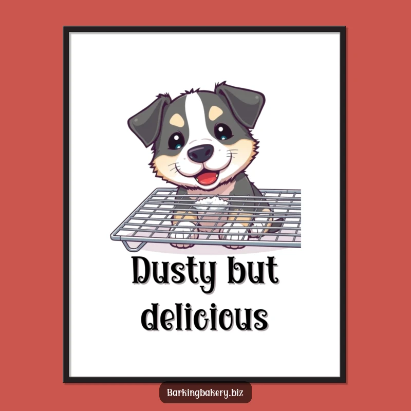 Funny Curious Dog Baker Digital Art: Floury Pup Sniffing Goodies, Printable Funny Gift for Decor