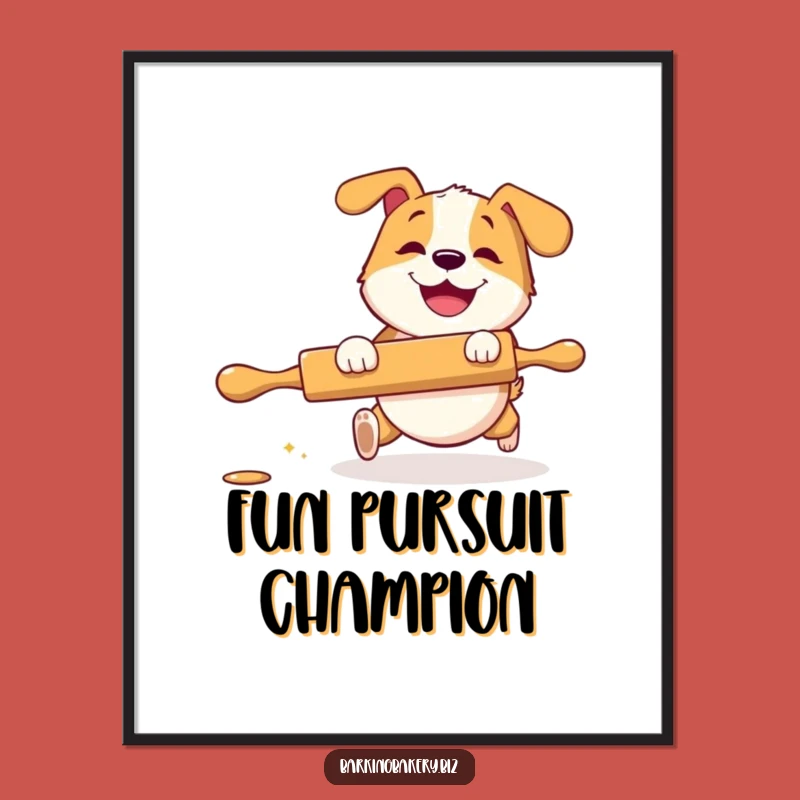 Funny Digital Art Print: Rolling Pin Dog Grinning Playfully - Instant Decor Gift