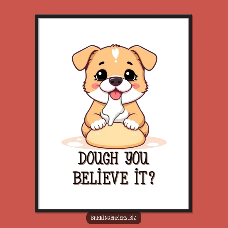 Funny Dog Art Print: Adorable Flour-Nose Pup Kneading Dough - Instant Hilarious Decor Gift