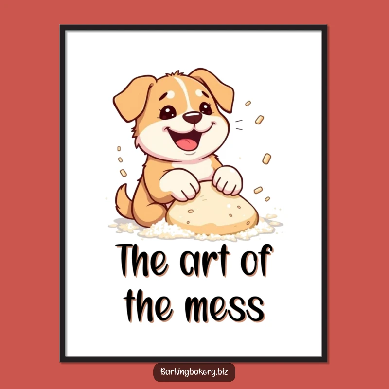 Funny Dog Baker Digital Print: Flour Flying Pup Kneading Decor