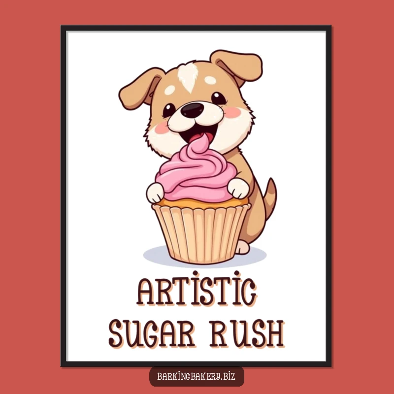 Funny Dog Frosting Cupcake Digital Art - Whimsical Baker Dog Decor Gift!