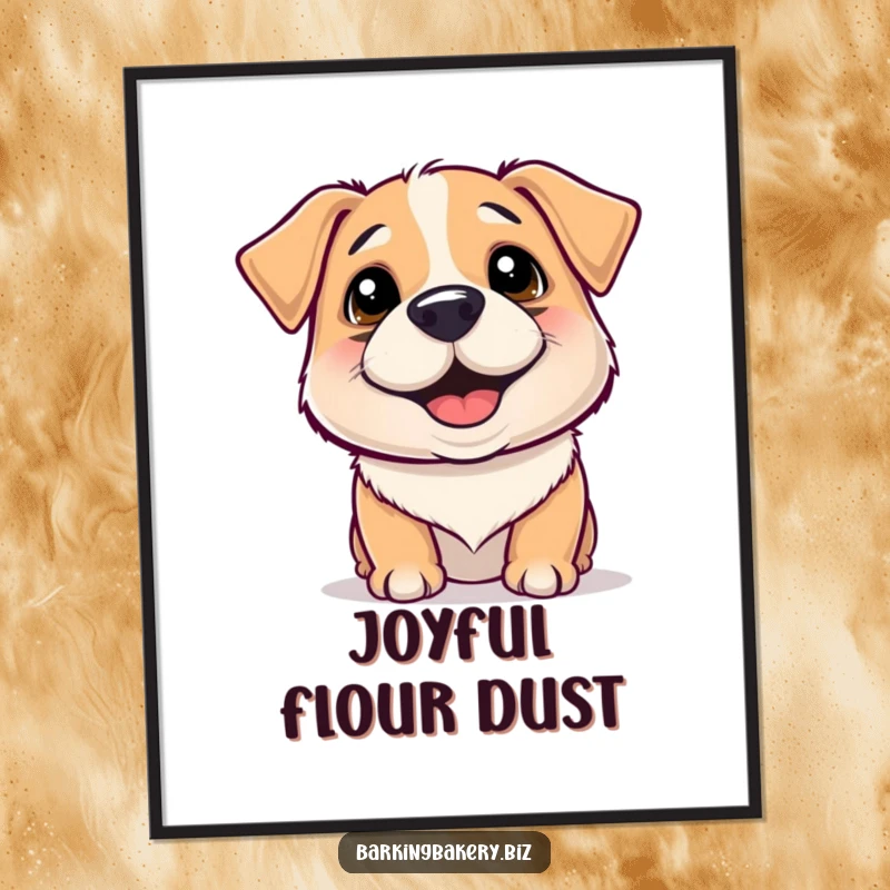 Funny Digital Art Print: Dog with flour on its nose wiggles happily, embodying pure, messy, baking bliss.