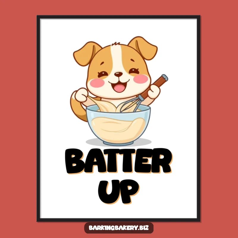 Funny Whisking Dog Digital Art - Happy Batter Mixing, High-Quality Funny Gift