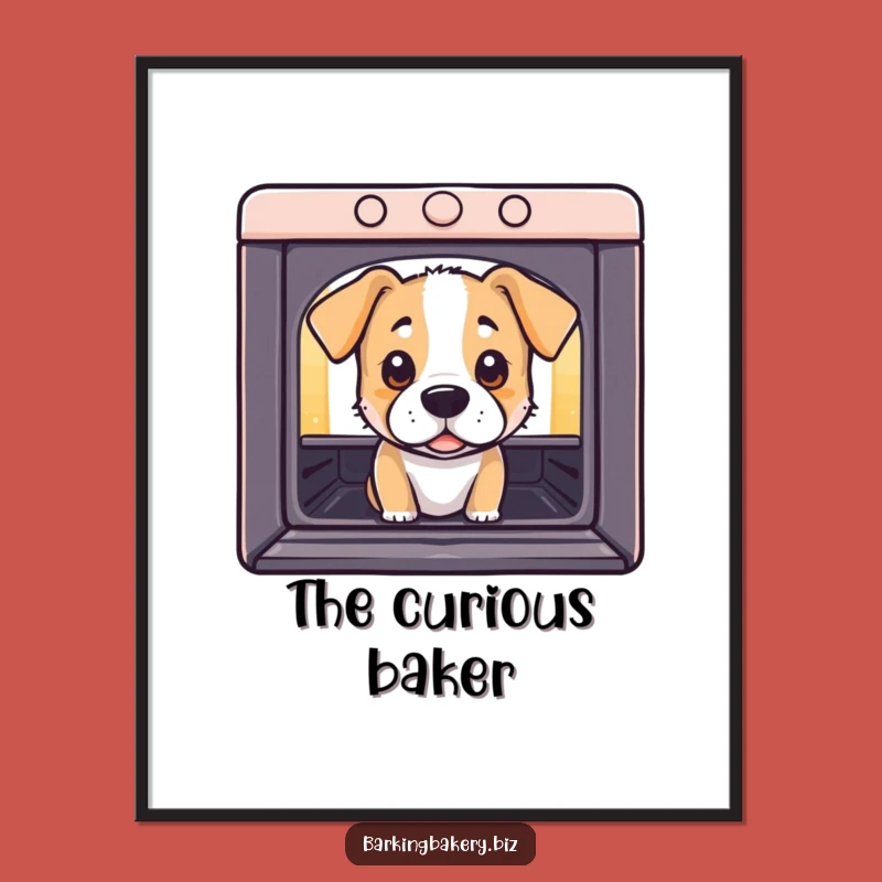 Funny Digital Art Print: Curious Dog Oven Peeking - Instant Intriguing Decor
