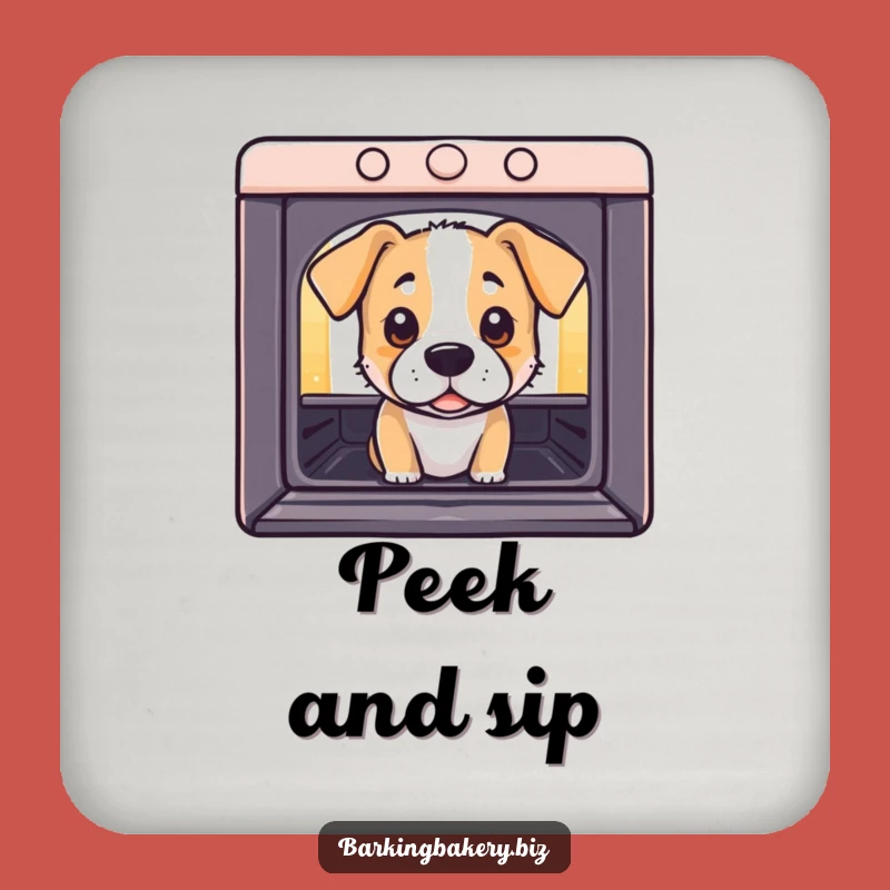 Funny Coaster Set: Curious Dog Oven Peeking - Protecting Surfaces with Humor