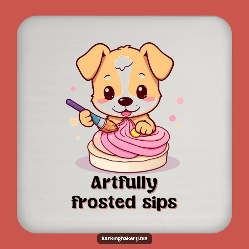 Funny Dog Baker Coaster: Pup Painting Frosting Swirls