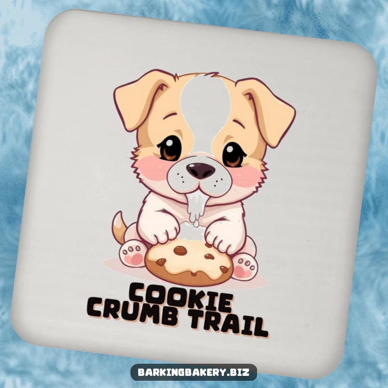 Funny Puppy Baker Coaster: A puppy with flour on its nose pats a cookie, protecting surfaces with cuteness.
