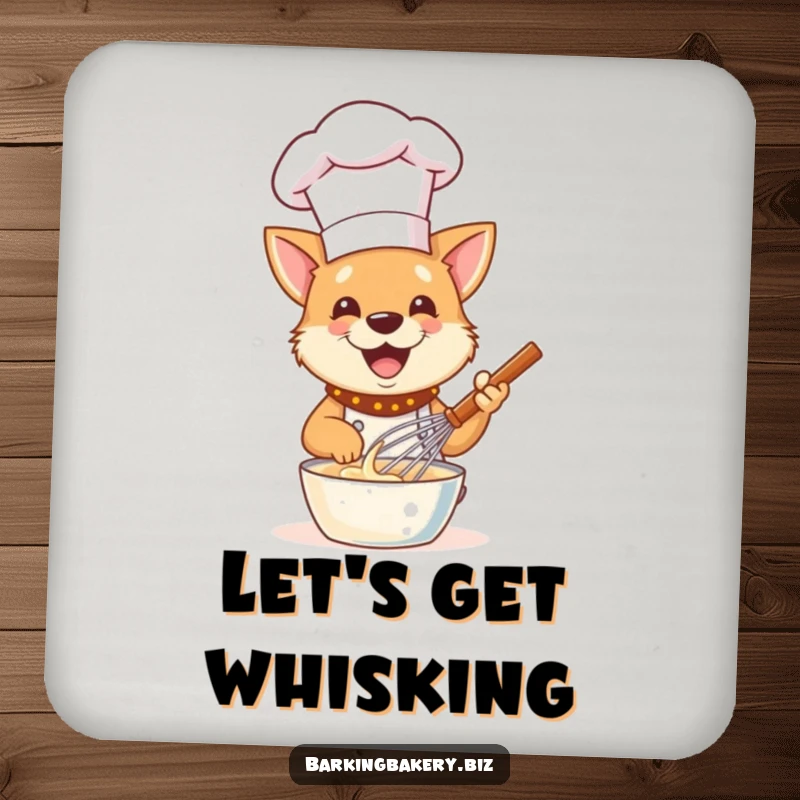 Funny Dog Chef Coaster: A happy dog chef gleefully whisks batter, protecting surfaces with humor.
