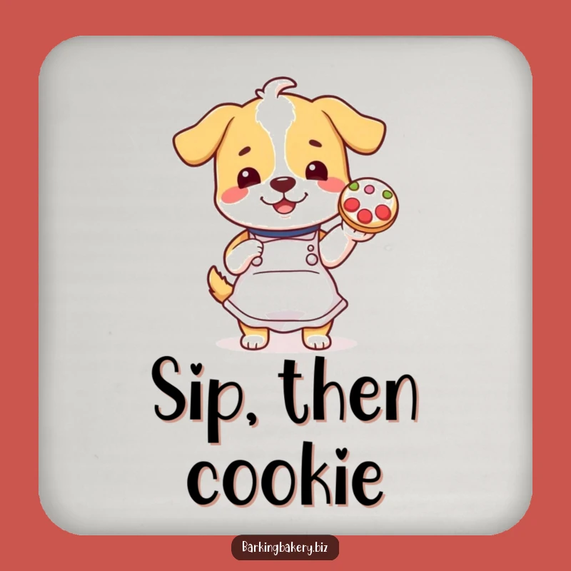 Funny Cookie Decorating Dog Coaster: Cheerful Baker Protection