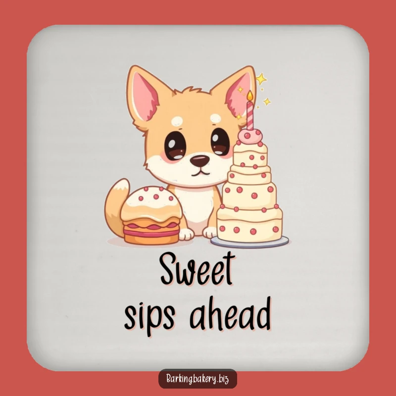 Funny Dog Cake Lover Coaster Set: Towering Cake, Protect Surfaces with Joy