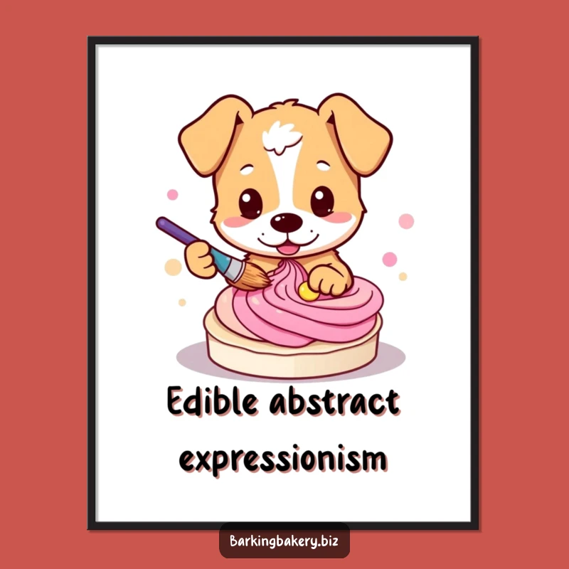 Funny Dog Frosting Art Poster: Creative Pup Painting Sweet Swirls