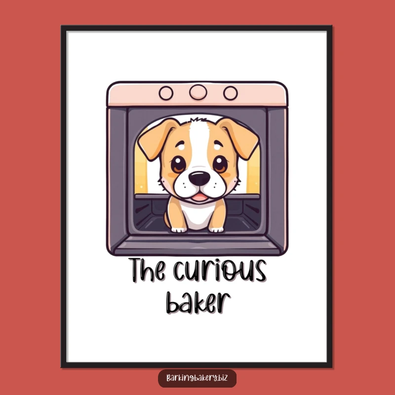Funny Curious Dog Oven Poster: Peeking Pup's Eyes - Humorous Wall Art