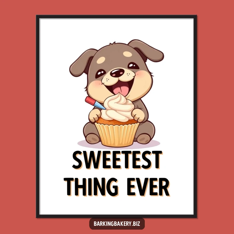 Funny Dog Frosting Poster: Gleeful Cupcake Pup Art - Hilarious Wall Decor Gift