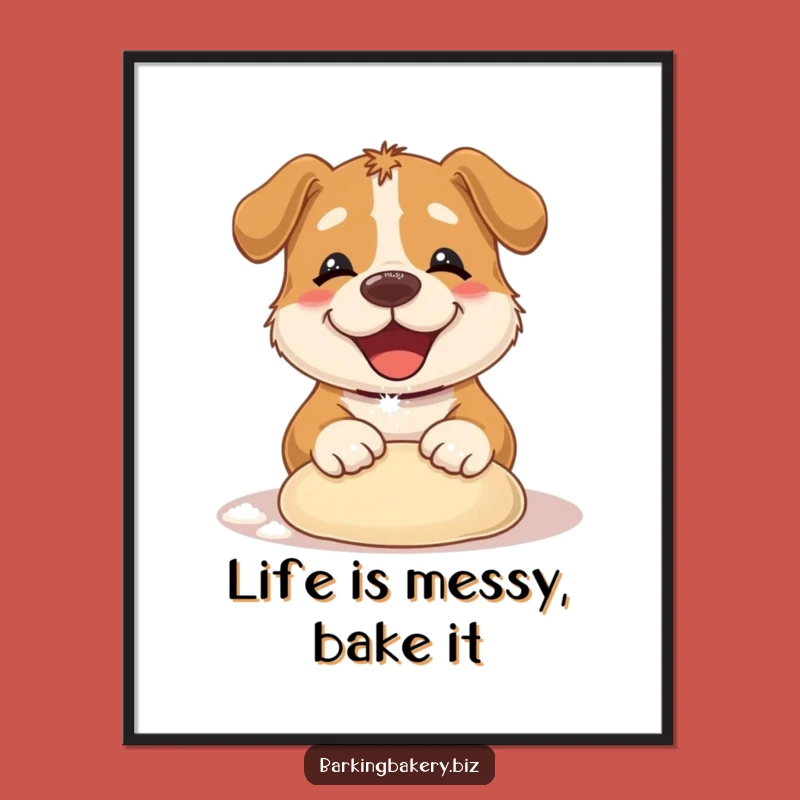 Funny Dog Kneading Dough Poster: Cute Baker Pup Art Print - Hilarious Dog Lover Gift
