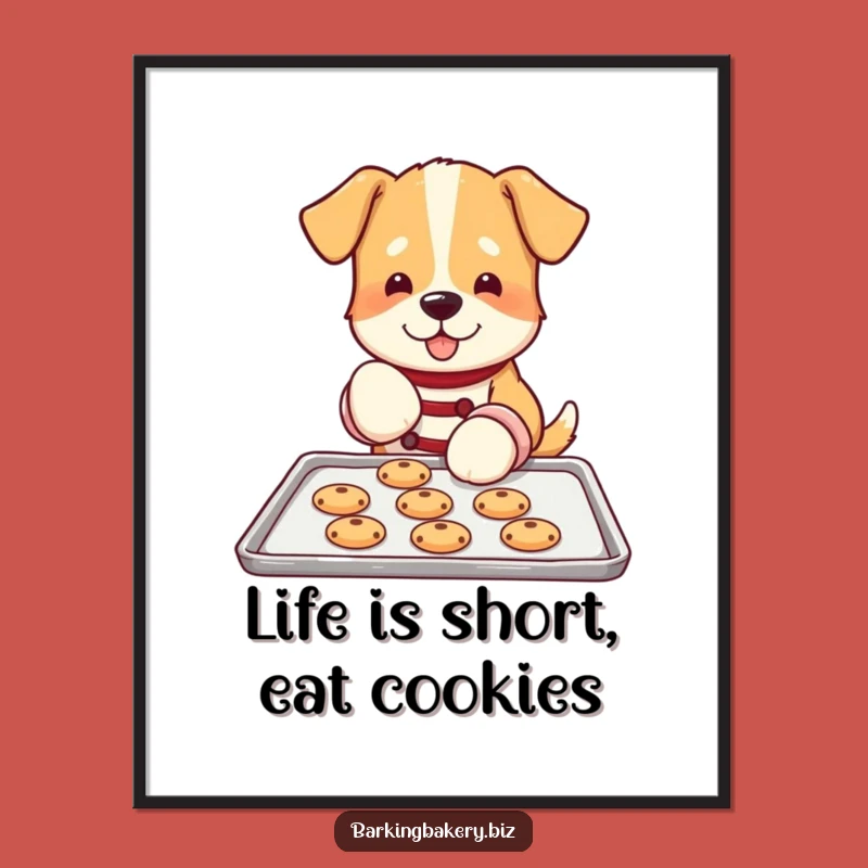 Funny Dog Baking Poster: Oven Mitt Pup Placing Cookies - Hilarious Wall Art Gift
