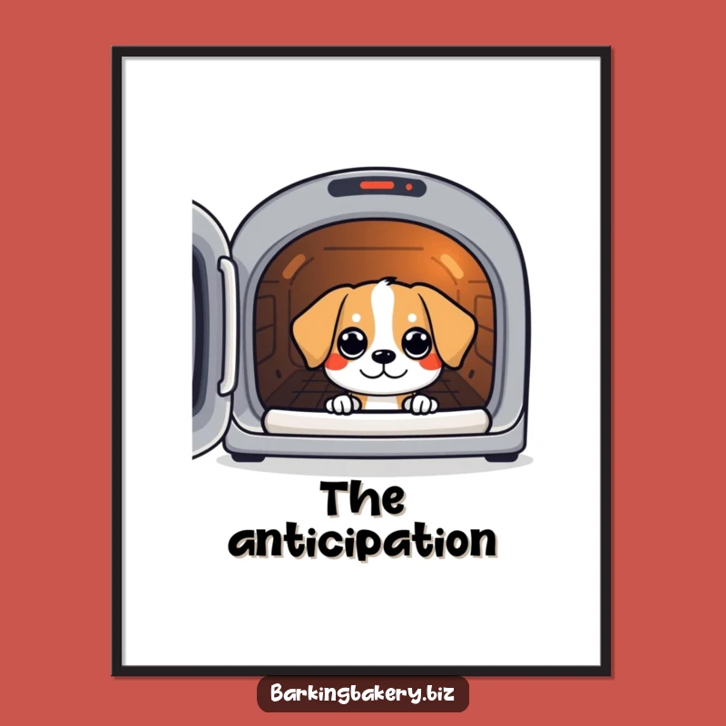 Funny Oven Peek Dog Art Poster - Hilarious Eager Pup Print Gift