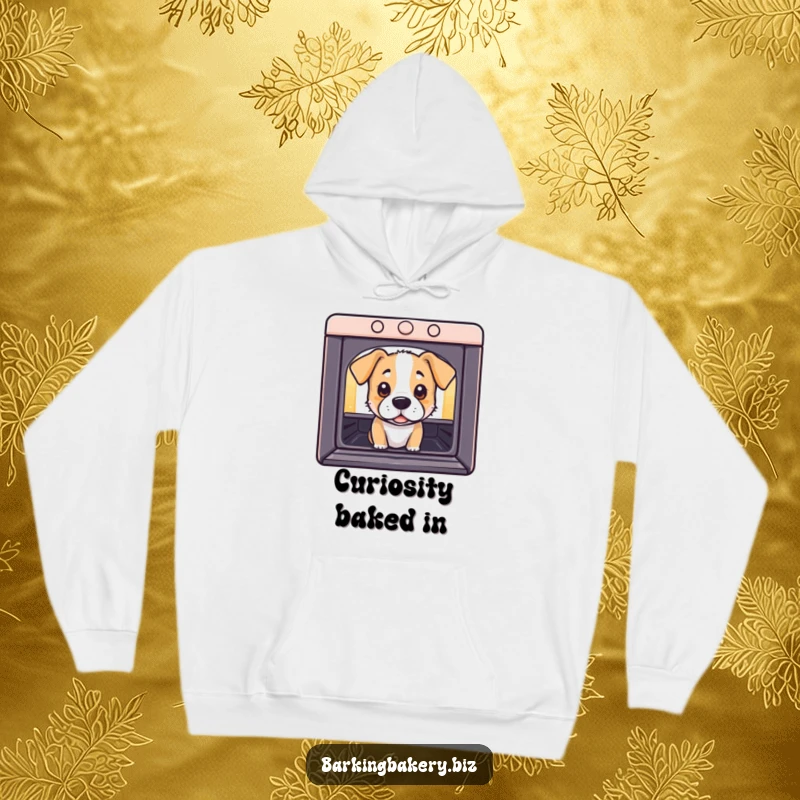 Funny Hoodie: A dog peeks into an oven with curious eyes, offering warmth and humorous baking-themed comfort.