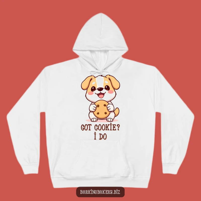 Funny Kawaii Dog Cookie Hoodie: Cozy Happy Pup with Cookie, Warm Funny Gift for Chilly Days
