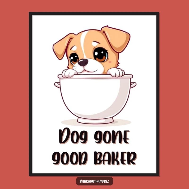 Free Printable Wall Art: Curious Dog Peeking Over A Mixing Bowl!