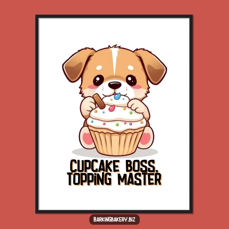 Free Printable Wall Art: Dog Decorates Cupcake, Sweet Downloadable Decor