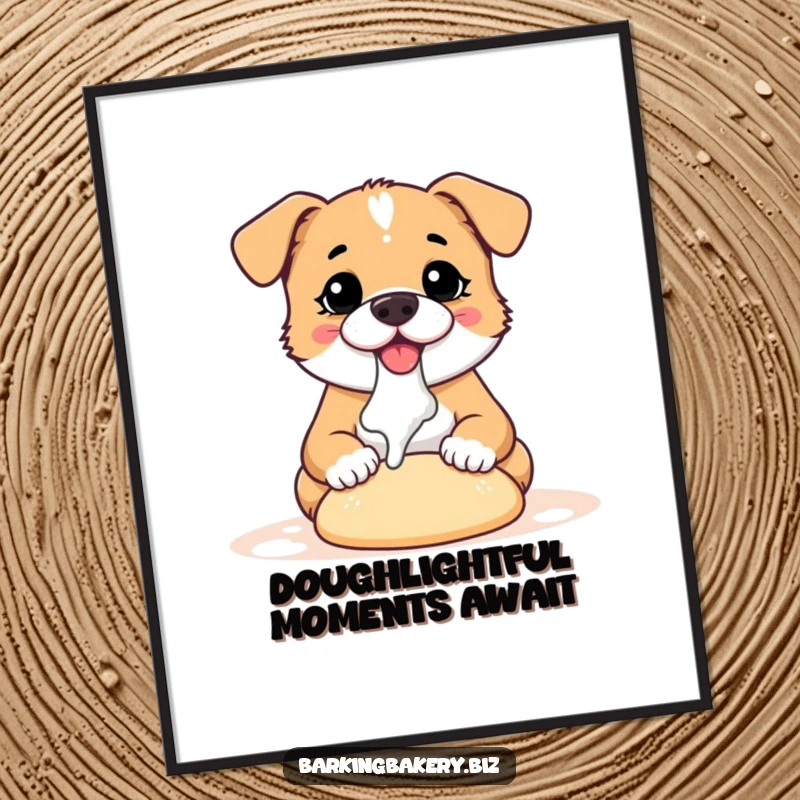 Funny Free Printable Wall Art: Whimsical dog with flour on nose happily kneading dough, a baker in the making.