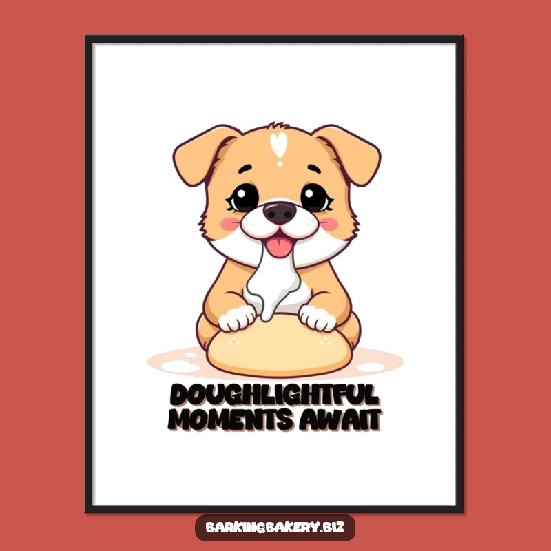 Free Printable Wall Art: Funny Dog Baker, Cute Dough Kneading, Downloadable Home Decor Art