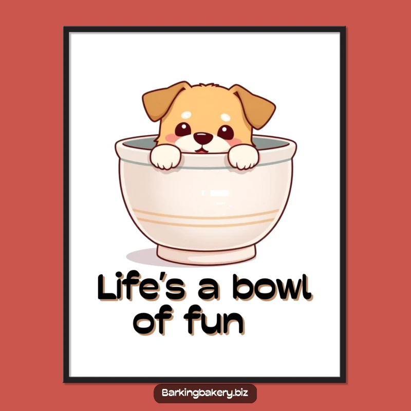 Free Printable Wall Art: Funny Dog in Mixing Bowl, Hilarious Downloadable Decor Gift