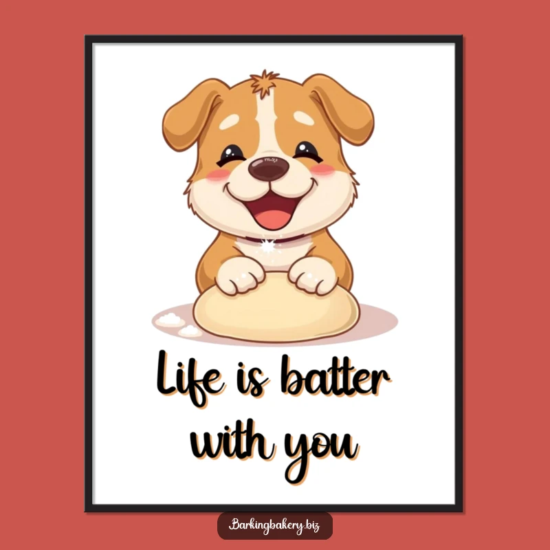 Free Printable Wall Art: Funny Dog Kneading Dough, Fun Downloadable Decor