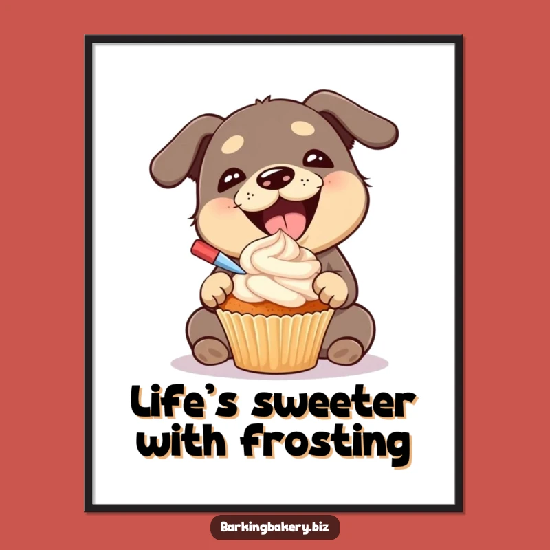 Free Printable Wall Art: Happy Dog Cupcake Frosting, Gleeful Decor, Downloadable Art